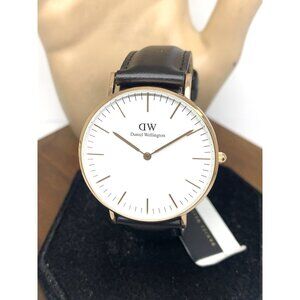 Daniel Wellington Women's Watch DW00100036 Rose Gold Black Leather Strap 36mm